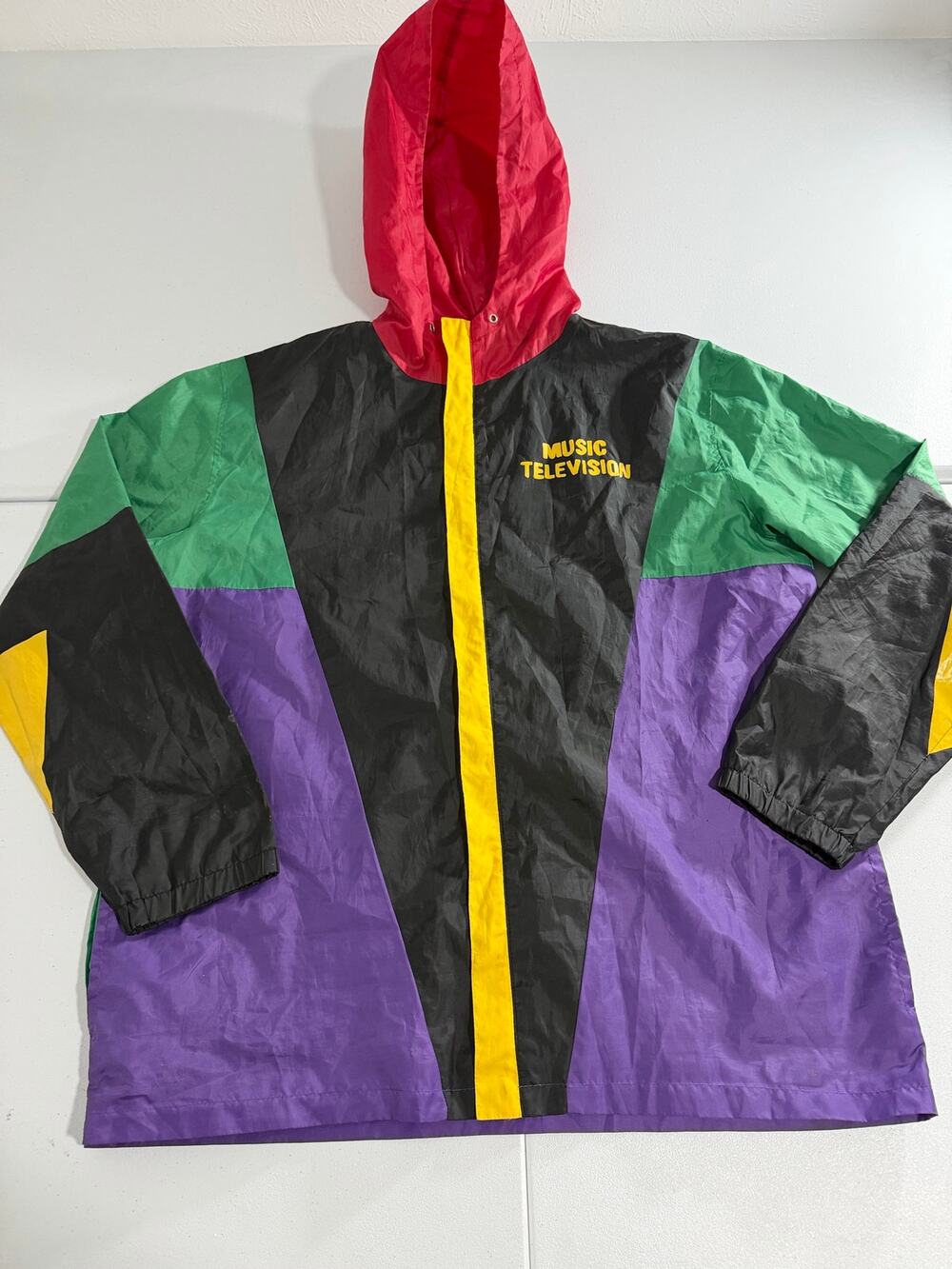 MTV Music Television Vintage Colorblock Hooded Windbreaker Jacket Size 2XL